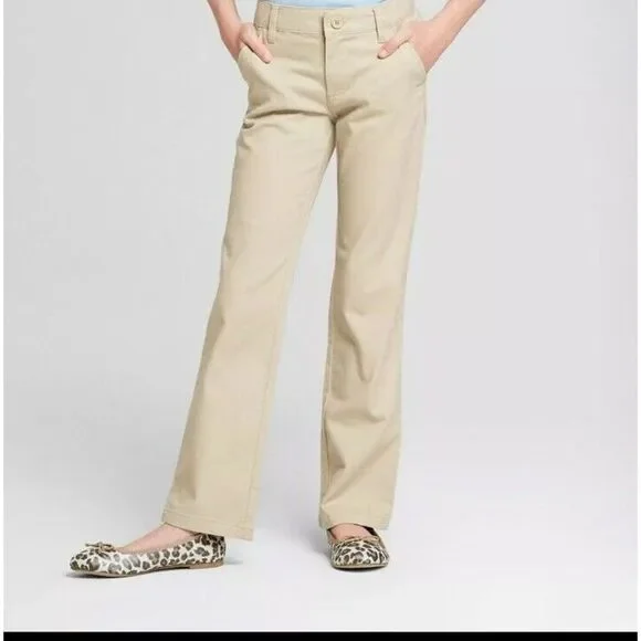 Cat & Jack - Girls' Bootcut Twill‎ School Uniform Chino Pants - Oyster - Size 5 - Picture 10 of 12